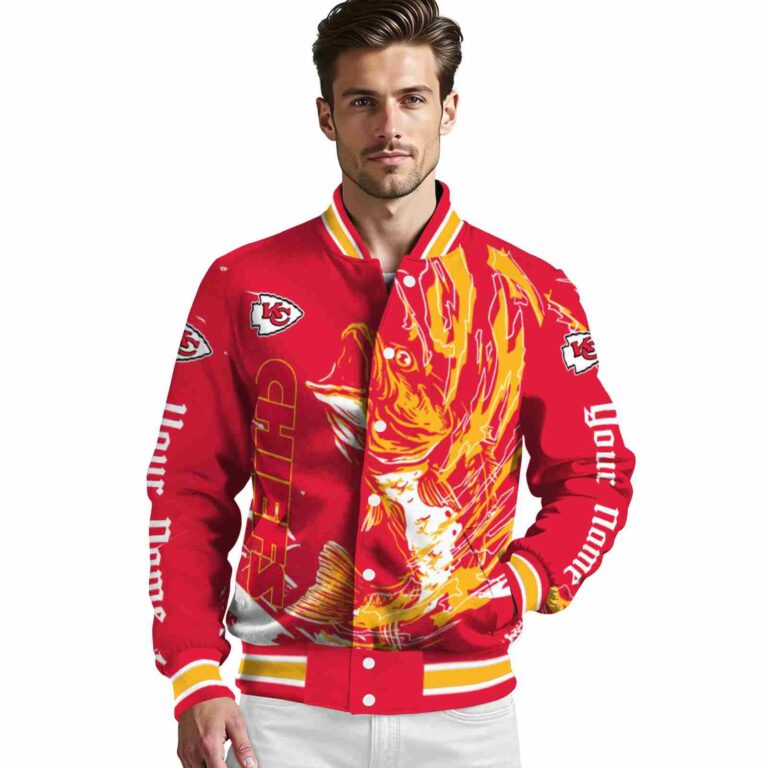 customized kansas city chiefs fishing passion red white jacket high quality
