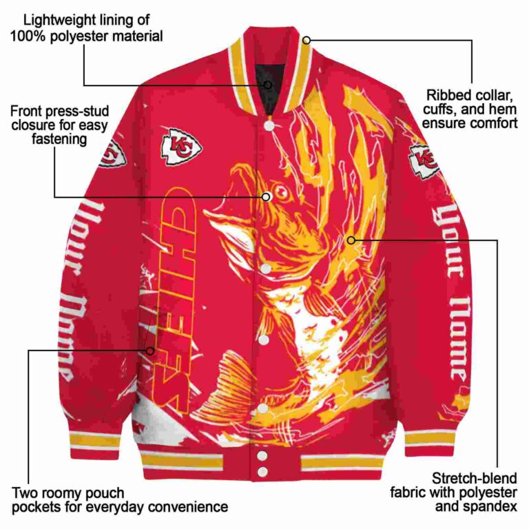 customized kansas city chiefs fishing passion red white jacket new arrival