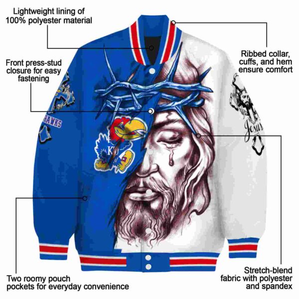customized kansas jayhawks jesus tears blue white jacket new arrival