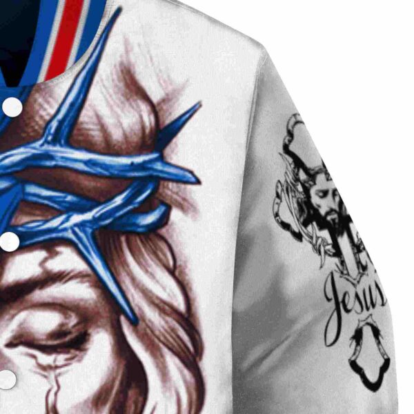 customized kansas jayhawks jesus tears blue white jacket premium grade