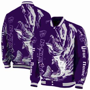 customized kansas state wildcats fishing passion purple white jacket fashion forward