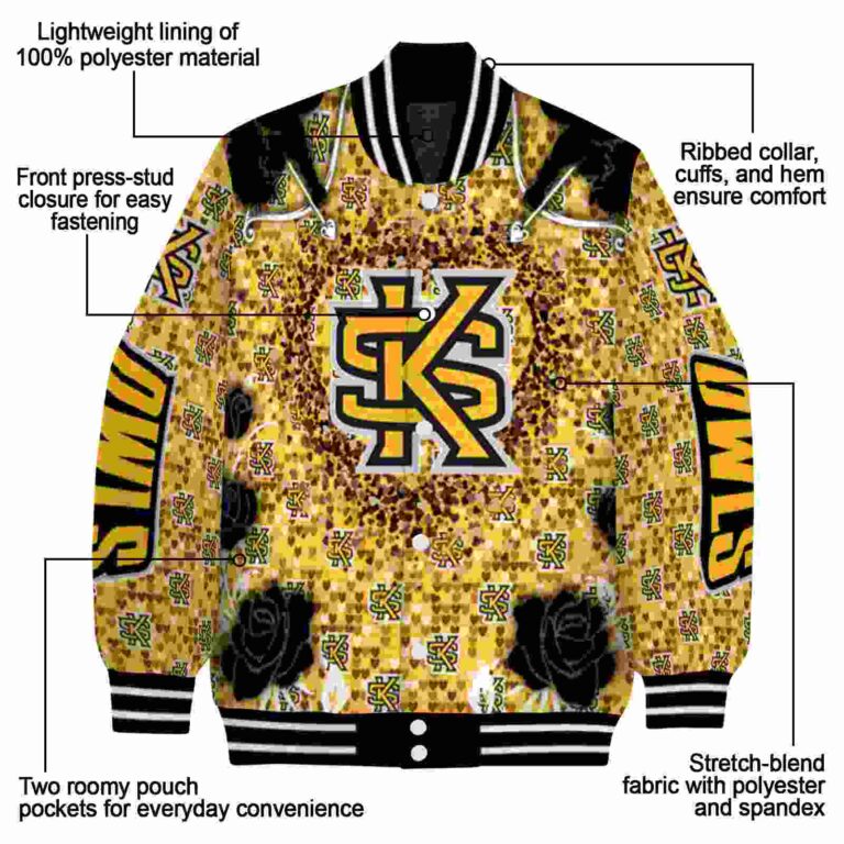 customized kennesaw state owls heart explosion gold jacket new arrival