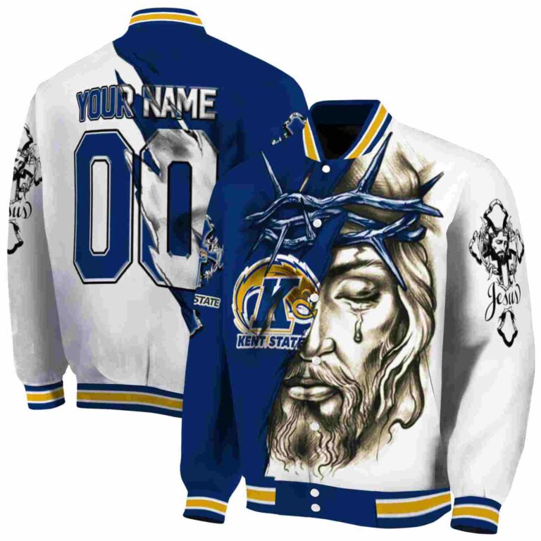customized kent state golden flashes jesus tears navy blue white jacket fashion forward