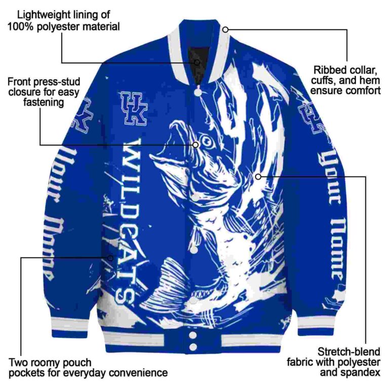 customized kentucky wildcats fishing passion blue white jacket new arrival