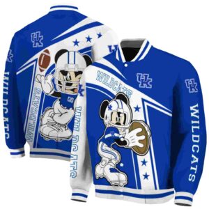 customized kentucky wildcats mickey football blue white jacket fashion forward