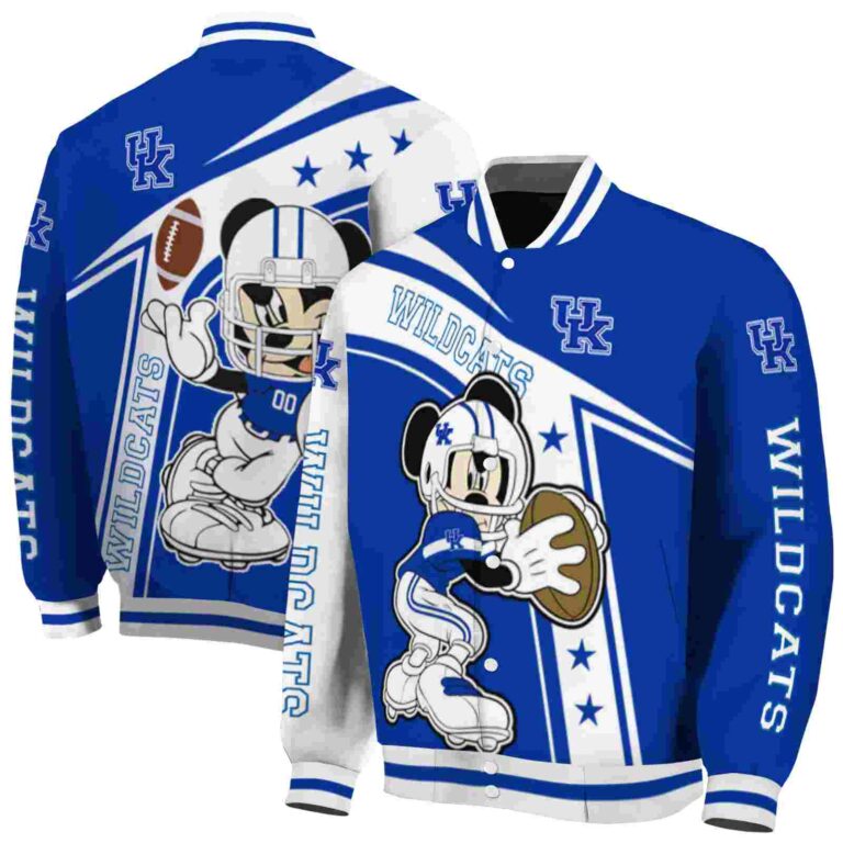 customized kentucky wildcats mickey football blue white jacket fashion forward