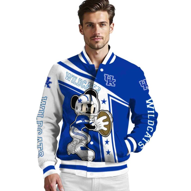 customized kentucky wildcats mickey football blue white jacket high quality