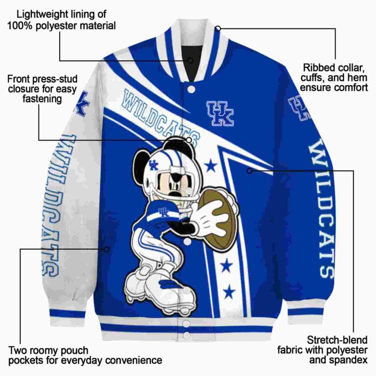 customized kentucky wildcats mickey football blue white jacket new arrival