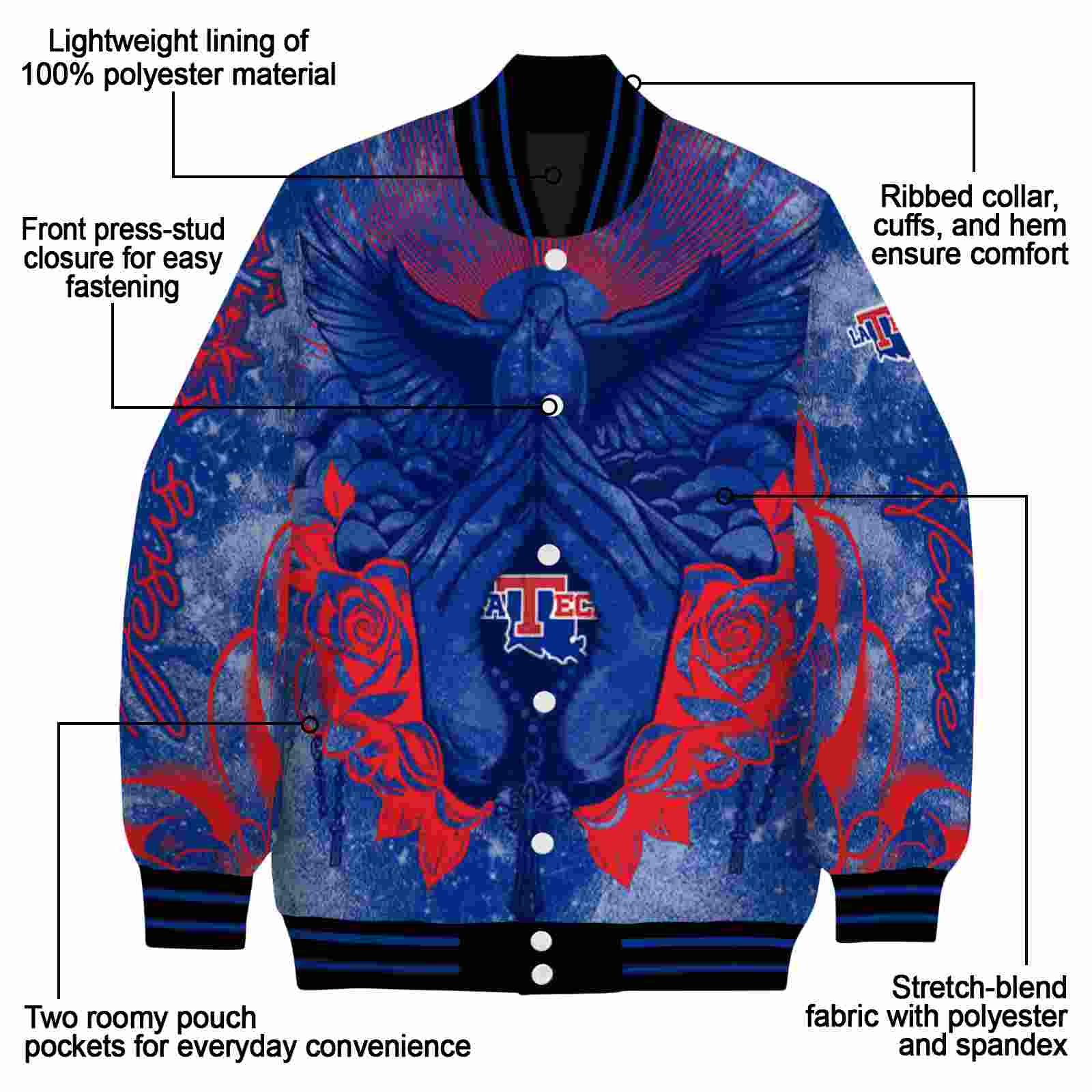 customized la tech praying hands blue jacket new arrival customized la tech praying hands blue jacket new arrival