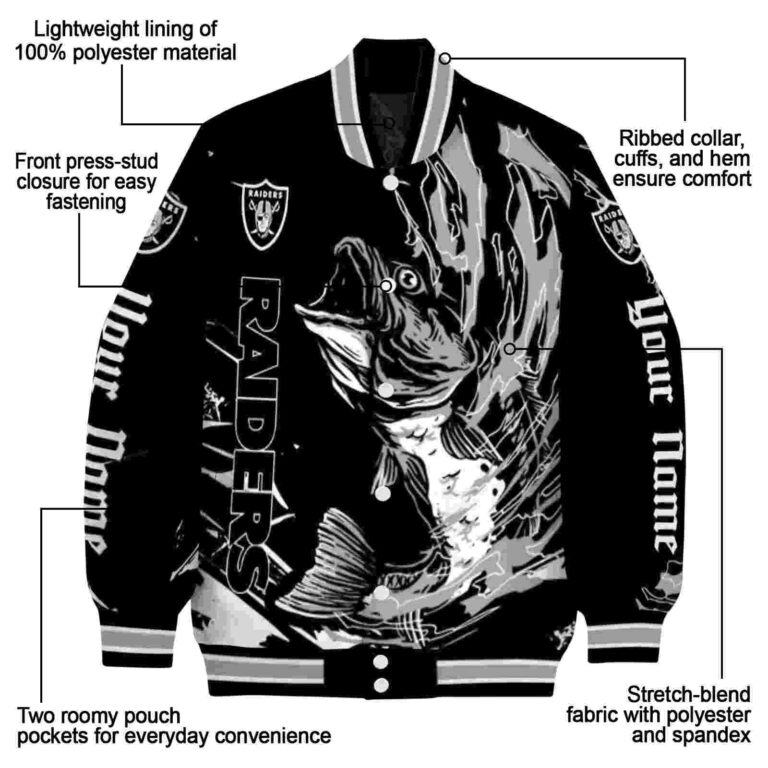 customized las vegas raiders fishing passion black white jacket new arrival