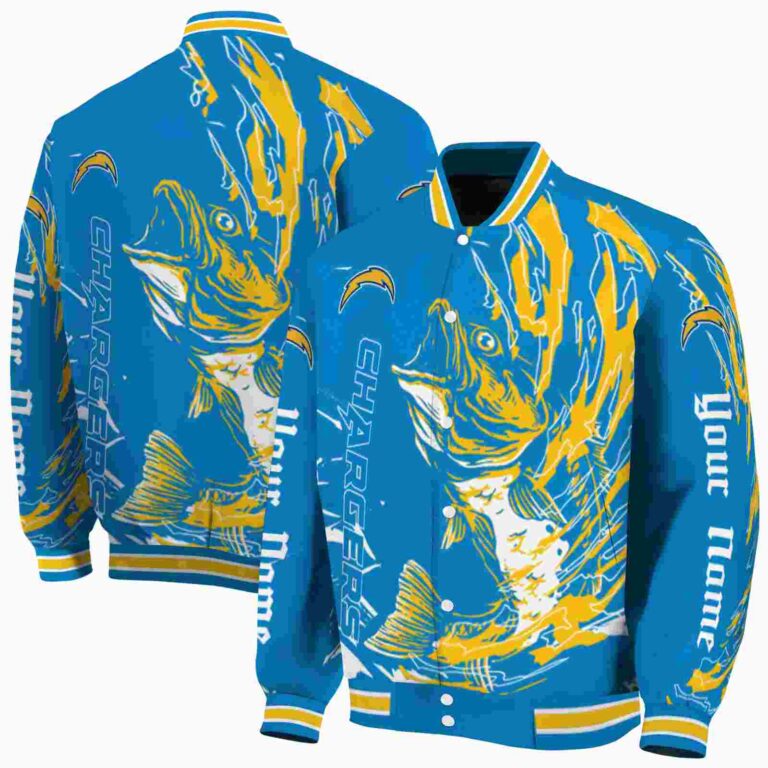 customized los angeles chargers fishing passion blue white jacket fashion forward