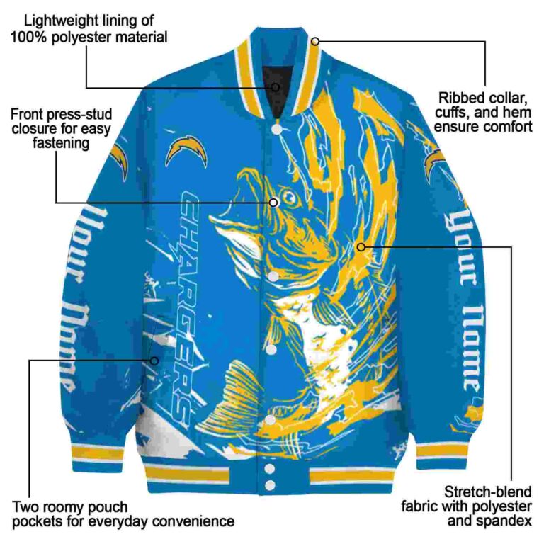 customized los angeles chargers fishing passion blue white jacket new arrival