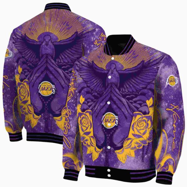 customized los angeles lakers praying hands purple jacket fashion forward