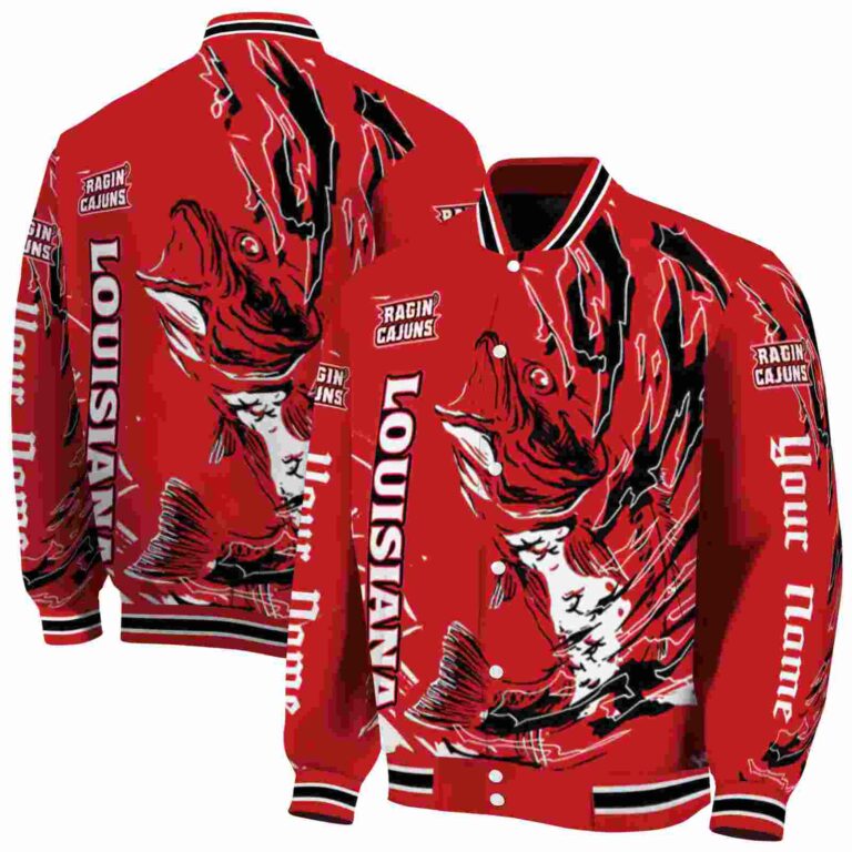 customized louisiana ragin cajuns fishing passion red white jacket fashion forward