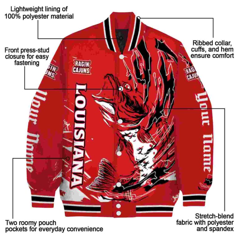 customized louisiana ragin cajuns fishing passion red white jacket new arrival