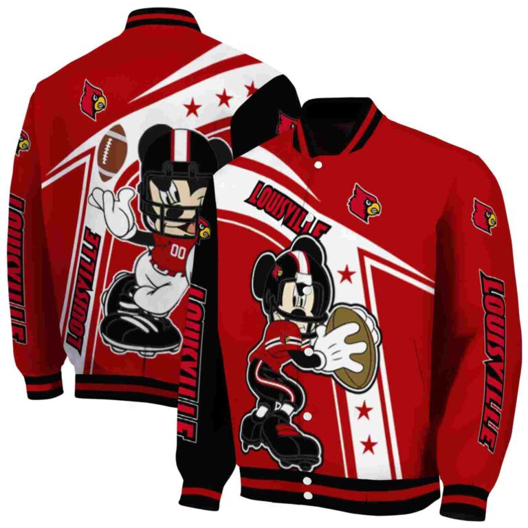 customized louisville cardinals mickey football red white jacket fashion forward