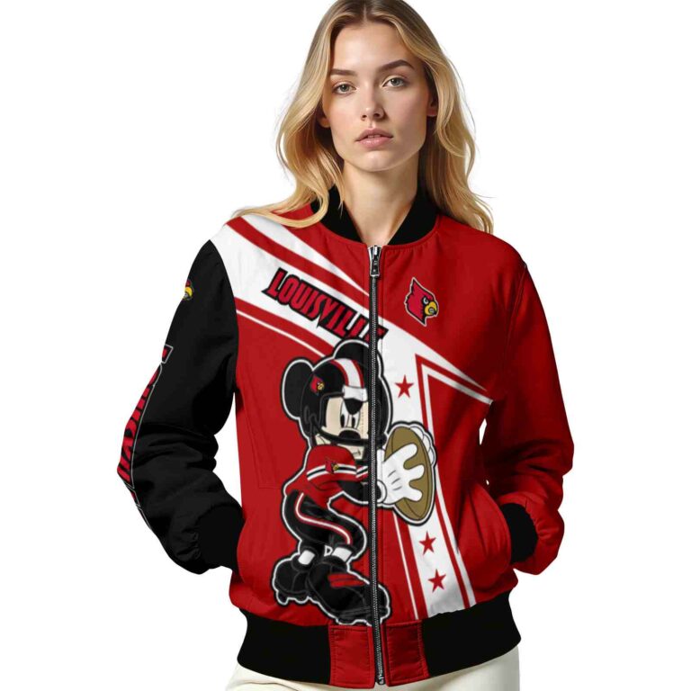 customized louisville cardinals mickey football red white jacket latest model