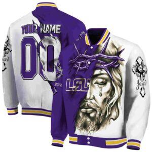 customized lsu tigers jesus tears purple white jacket fashion forward
