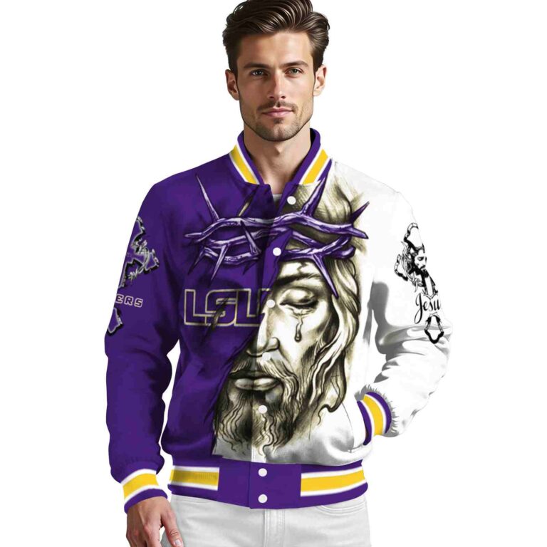 customized lsu tigers jesus tears purple white jacket high quality