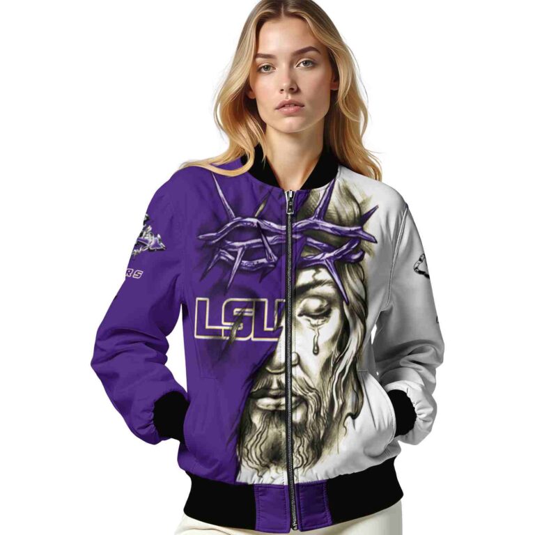 customized lsu tigers jesus tears purple white jacket latest model