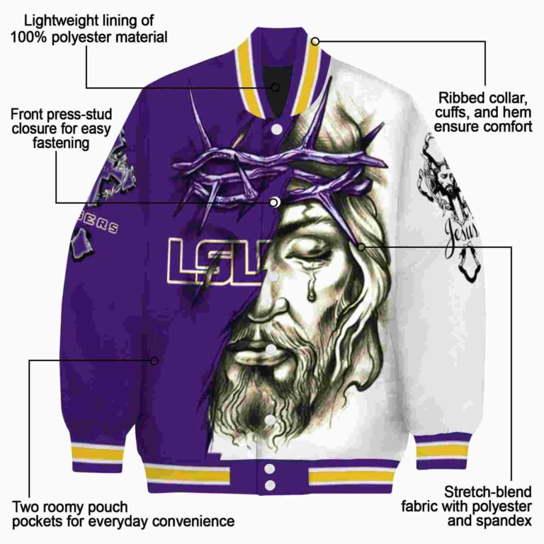 customized lsu tigers jesus tears purple white jacket new arrival