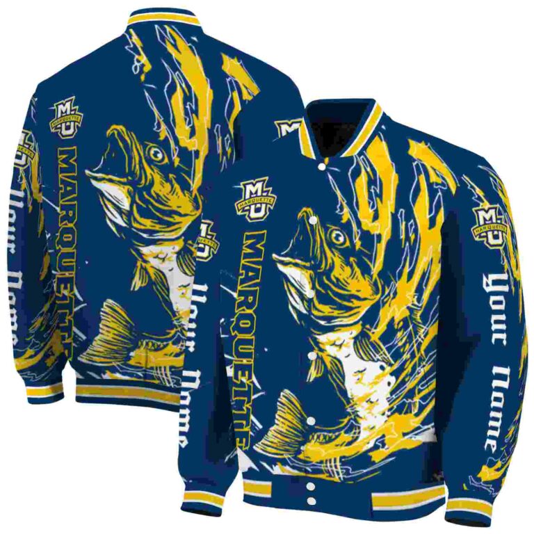 customized marquette golden eagles fishing passion blue white jacket fashion forward
