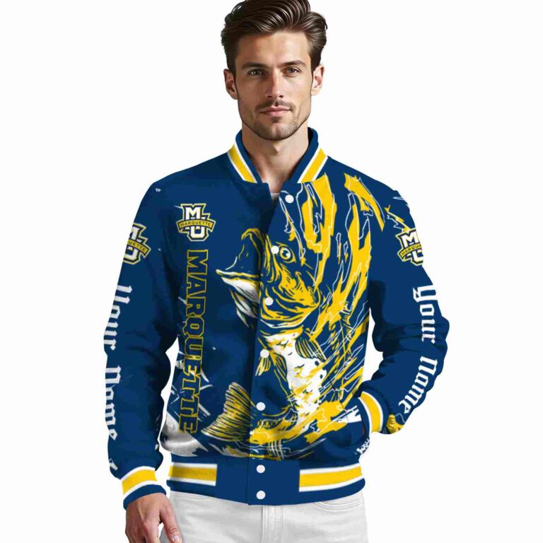 customized marquette golden eagles fishing passion blue white jacket high quality