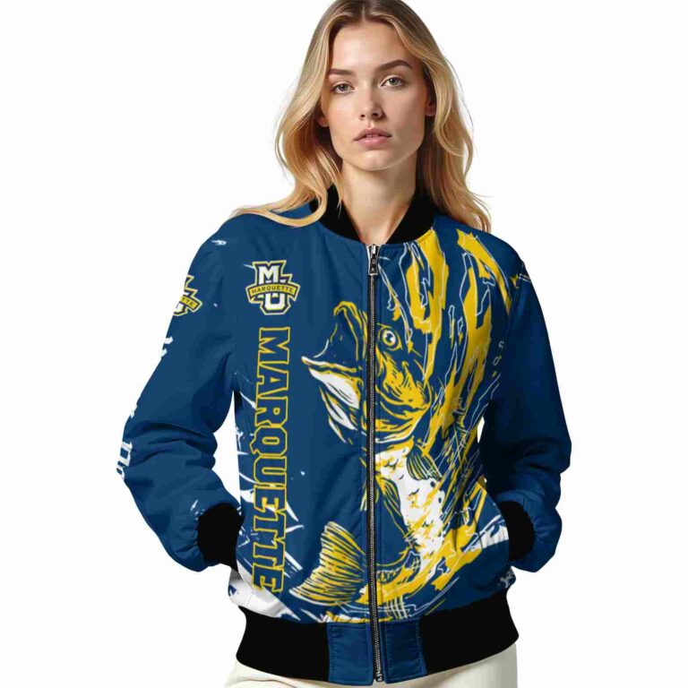 customized marquette golden eagles fishing passion blue white jacket latest model