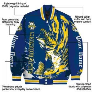 customized marquette golden eagles fishing passion blue white jacket new arrival