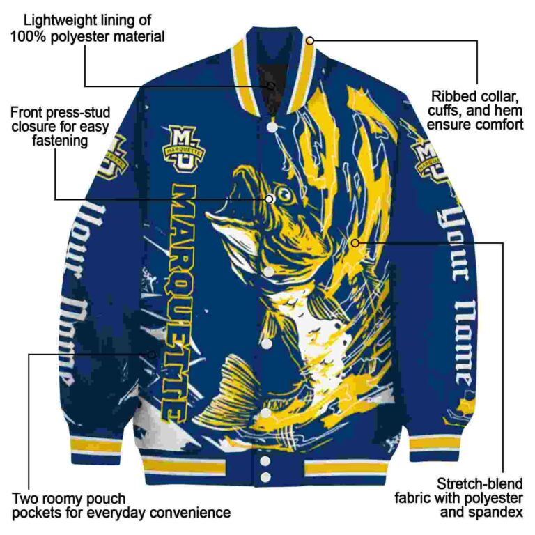 customized marquette golden eagles fishing passion blue white jacket new arrival