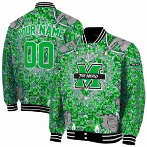 customized marshall thundering herd heart explosion green jacket fashion forward