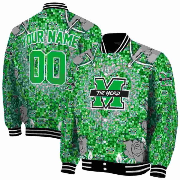 customized marshall thundering herd heart explosion green jacket fashion forward