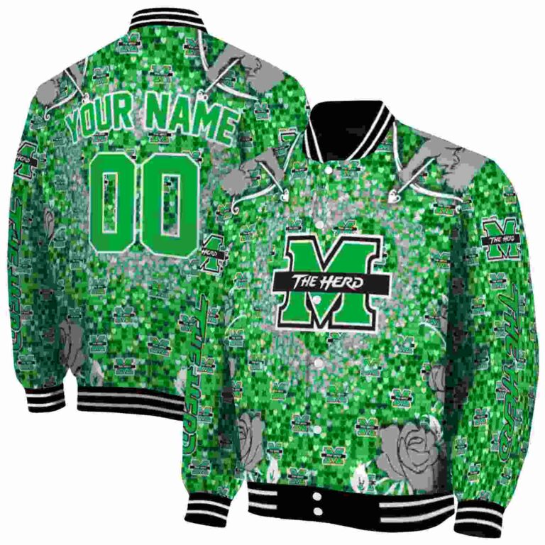 customized marshall thundering herd heart explosion green jacket fashion forward