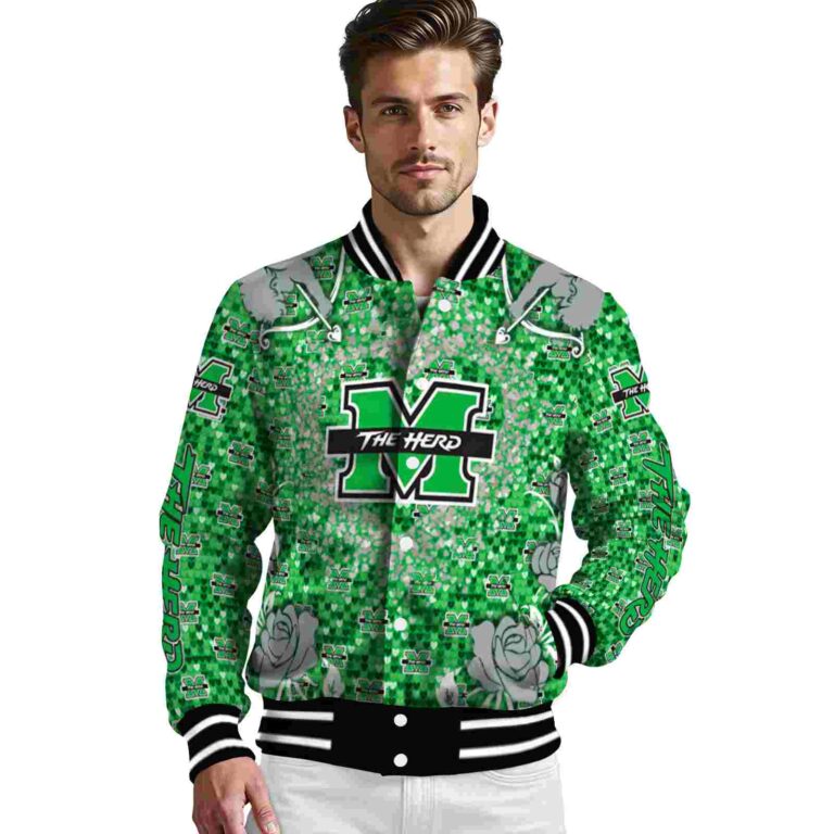 customized marshall thundering herd heart explosion green jacket high quality