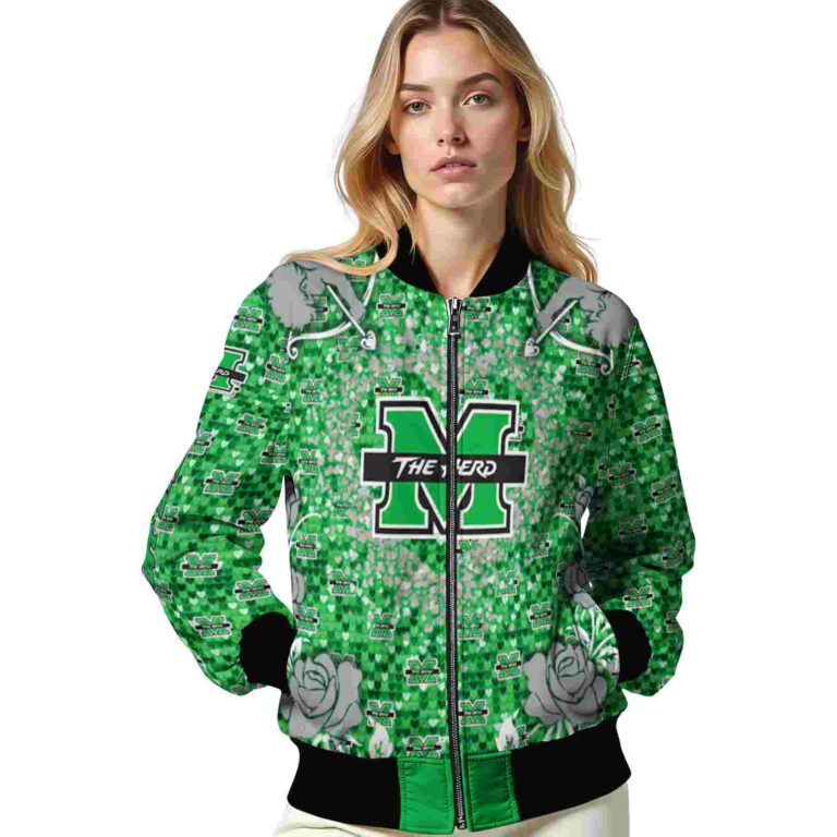 customized marshall thundering herd heart explosion green jacket latest model