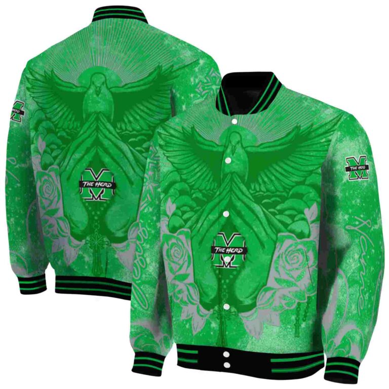 customized marshall thundering herd praying hands green jacket fashion forward