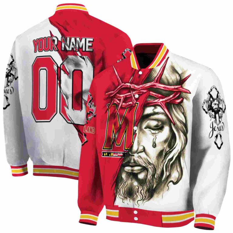 customized maryland terrapins jesus tears red white jacket fashion forward