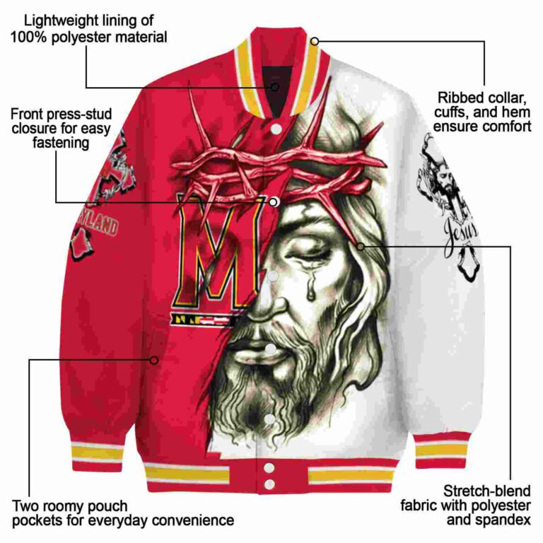 customized maryland terrapins jesus tears red white jacket new arrival