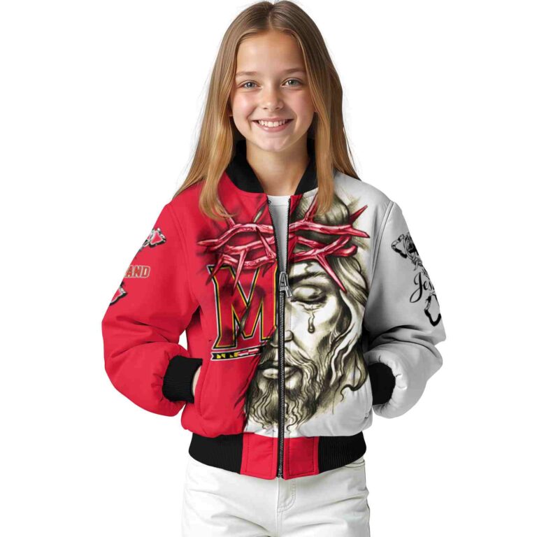 customized maryland terrapins jesus tears red white jacket top rated