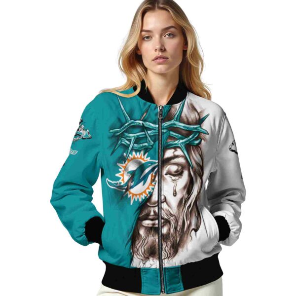 customized miami dolphins jesus tears aqua white jacket latest model