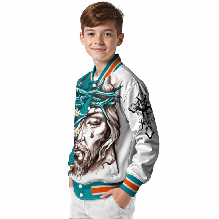 customized miami dolphins jesus tears aqua white jacket trendy