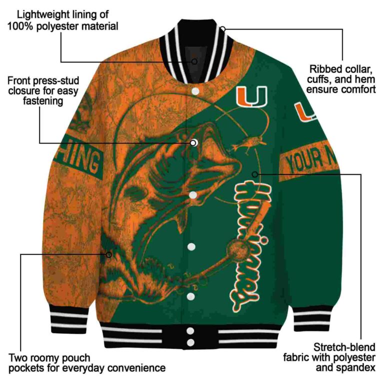 customized miami hurricanes fishing rod green jacket new arrival