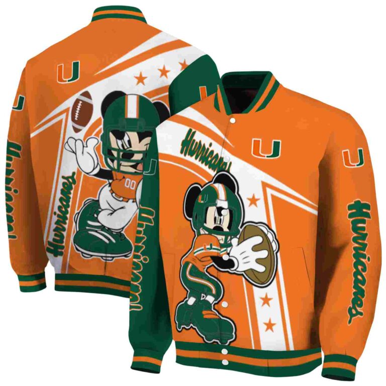 customized miami hurricanes mickey football orange white jacket fashion forward