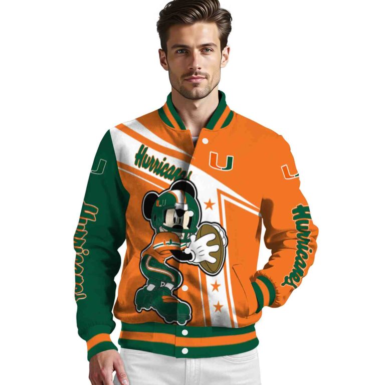 customized miami hurricanes mickey football orange white jacket high quality