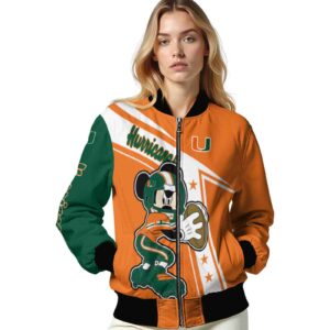 customized miami hurricanes mickey football orange white jacket latest model
