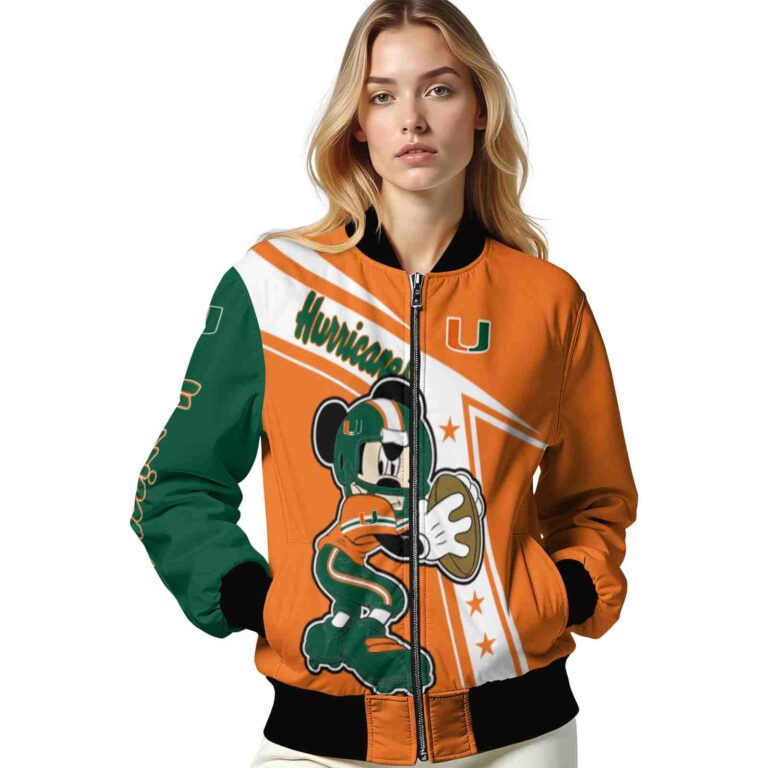 customized miami hurricanes mickey football orange white jacket latest model
