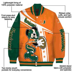 customized miami hurricanes mickey football orange white jacket new arrival