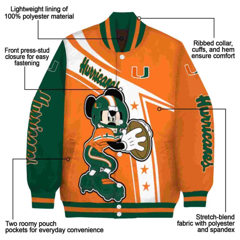 customized miami hurricanes mickey football orange white jacket new arrival
