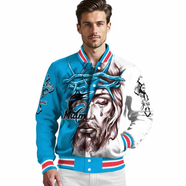 customized miami marlins jesus tears blue white jacket high quality