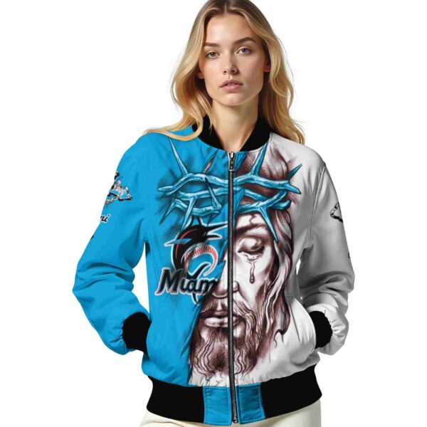customized miami marlins jesus tears blue white jacket latest model
